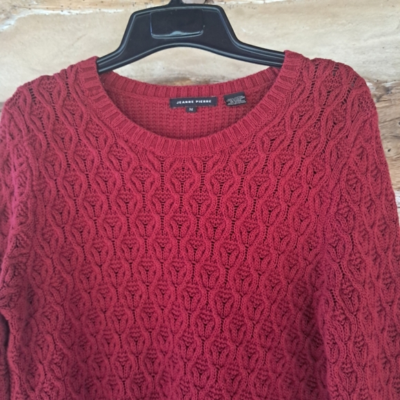 Jeanne Pierre Cranberry Red Crewneck Chunky Knit Cotton Sweater Size Medium - Picture 2 of 7